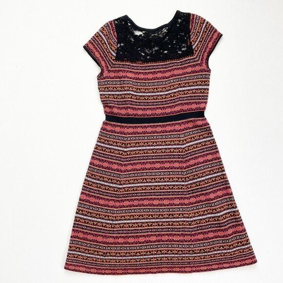 Anthropologie Fair Isle Red Sweater Dress Womens M SPARROW Cashmere Short Sleeve - Picture 8 of 9
